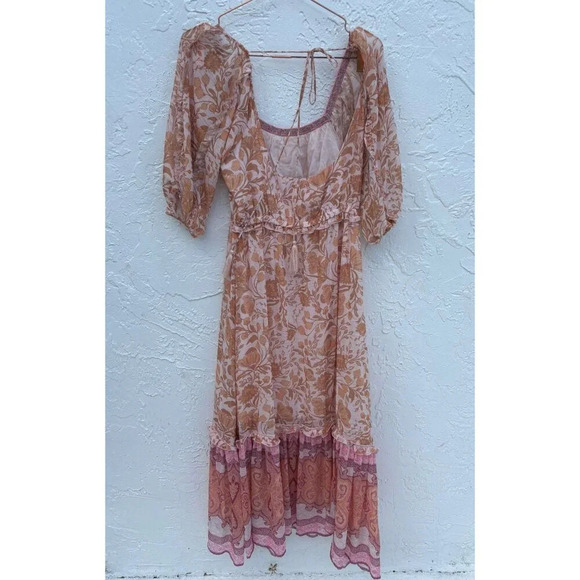 Super Natural Secret Mission Womens Square Neck Boho Midi Dress Pink Floral Sz L - Picture 2 of 10